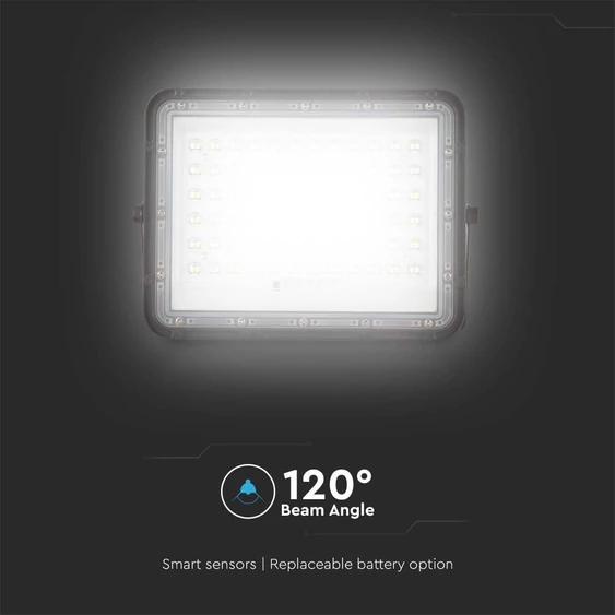V-TAC 12000mAh napelemes LED reflektor 15W hideg fehér, 1200 Lumen, fekete házzal - SKU 7825