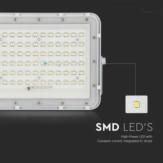 V-TAC 12000mAh napelemes LED reflektor 15W természetes fehér, 1200 Lumen, fehér házzal - SKU 7844