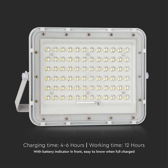 V-TAC 12000mAh napelemes LED reflektor 15W természetes fehér, 1200 Lumen, fehér házzal - SKU 7844