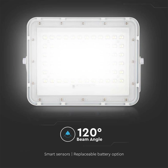 V-TAC 12000mAh napelemes LED reflektor 15W természetes fehér, 1200 Lumen, fehér házzal - SKU 7844
