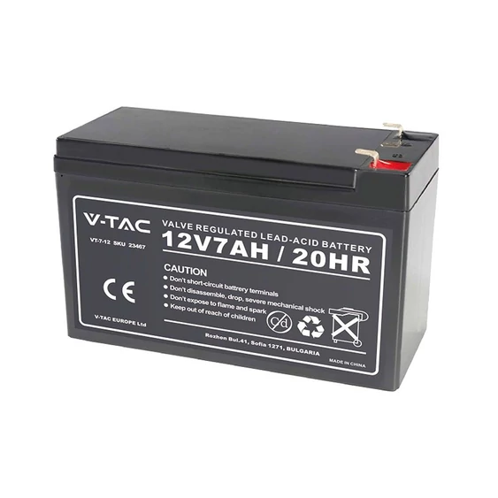 V-TAC 12V 7Ah Ólomsavas akkumulátor, zselés akku T2 saruval - SKU 23467