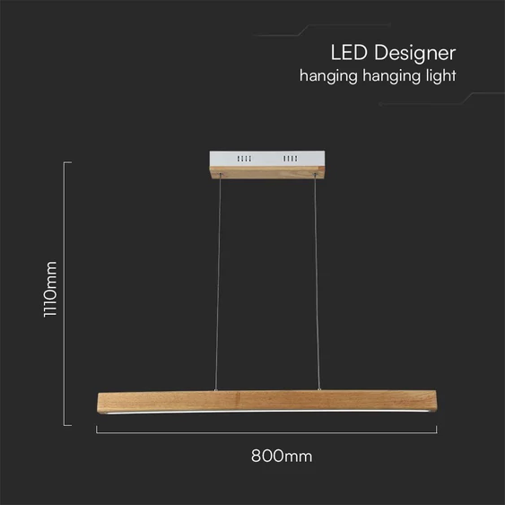 V-TAC 12W 80cm hosszú lineáris csillár, fa hatású, természetes fehér - SKU 23100