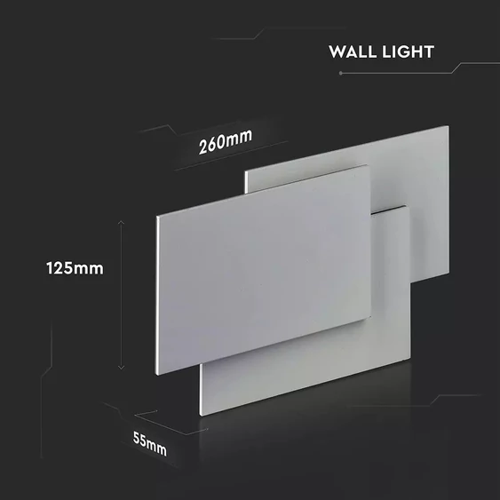 V-TAC 12W beltéri szürke fali LED lámpa természetes fehér - SKU 8207