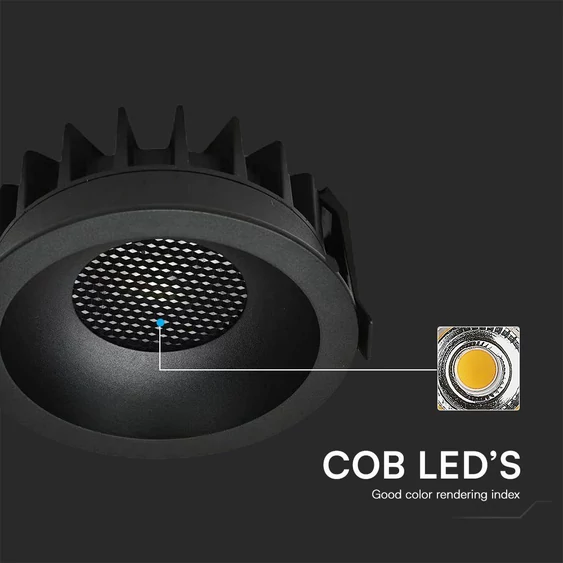 V-TAC COB LED 12W CCT méhsejt diffúzoros mélysugárzó, fekete, BridgeLUX chipes - SKU 23671