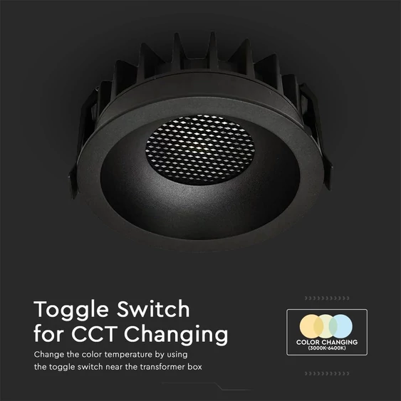 V-TAC COB LED 12W CCT méhsejt diffúzoros mélysugárzó, fekete, BridgeLUX chipes - SKU 23671
