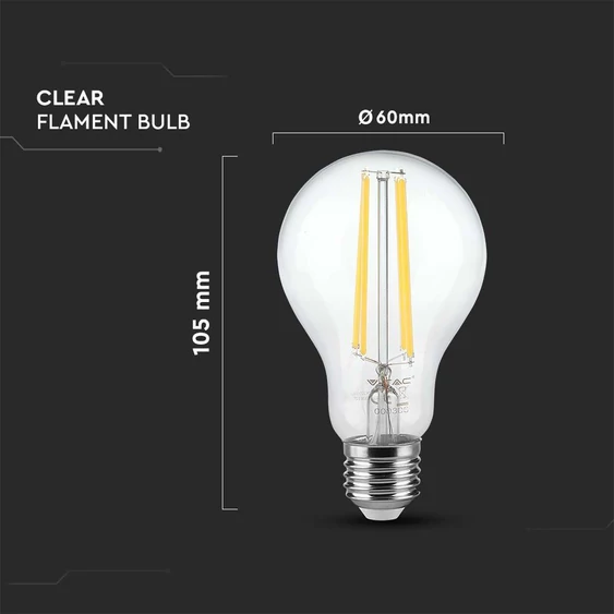 V-TAC 12W E27 meleg fehér filament A60 LED égő - SKU 217458