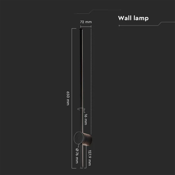 Black 12W LED wall lamp, 3000K, IP65