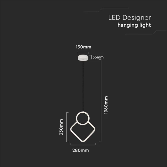 V-TAC 12W kettős mennyezeti designer csillár, fehér ház, meleg fehér, 105 lm/W - SKU 15000