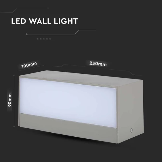 V-TAC 12W kültéri, téglatest alakú, fali LED lámpa hideg fehér - SKU 218244