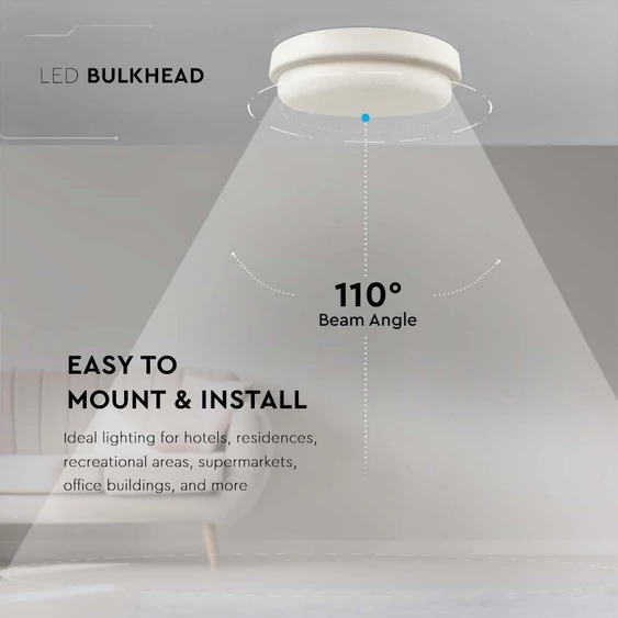 V-TAC 12W LED mennyezeti lámpa, IP54, fehér házas, meleg fehér - SKU 10195