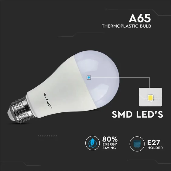 LED Bulb - 15W E27 A60 Thermoplastic 6400K 2PCS/Blister Pack