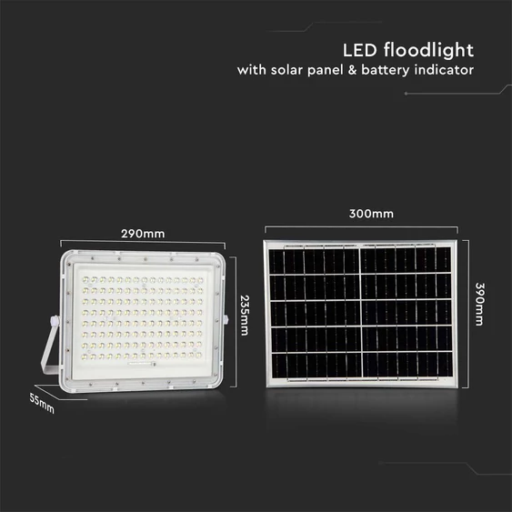 White LED 20W solar floodlight, 16000mAh battery, 6500K, IP65