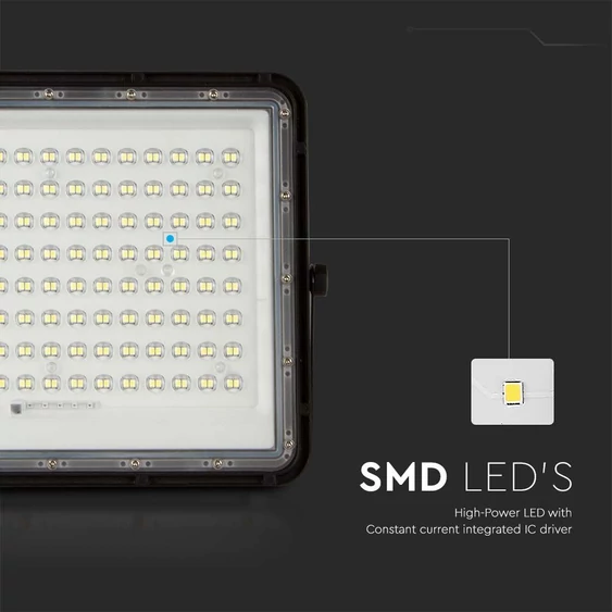 V-TAC 16000mAh napelemes LED reflektor 20W hideg fehér, 1800 Lumen, fekete házzal - SKU 7827