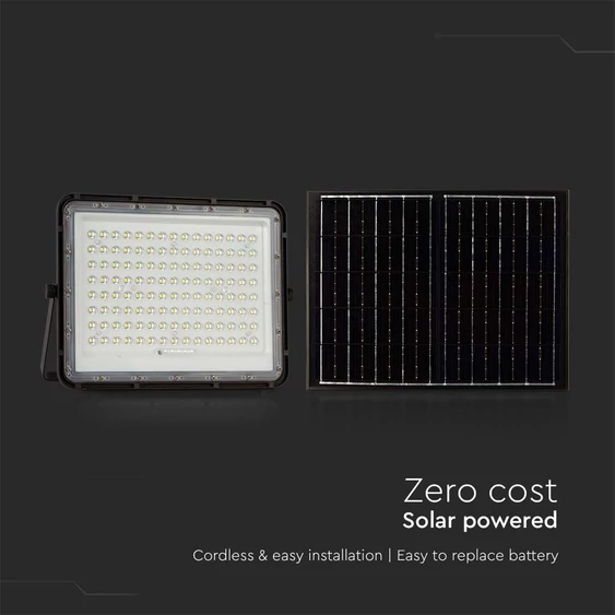 V-TAC 16000mAh napelemes LED reflektor 20W hideg fehér, 1800 Lumen, fekete házzal - SKU 7827