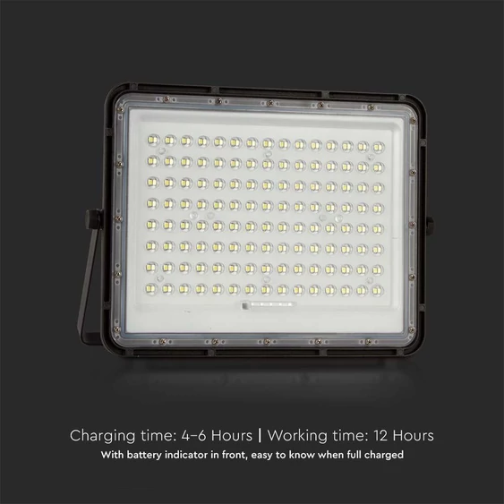 V-TAC 16000mAh napelemes LED reflektor 20W hideg fehér, 1800 Lumen, fekete házzal - SKU 7827