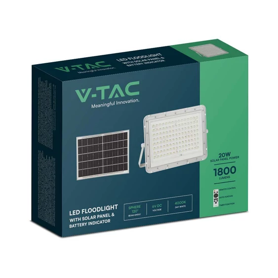 White LED 20W solar floodlight, 16000mAh battery, 4000K, IP65