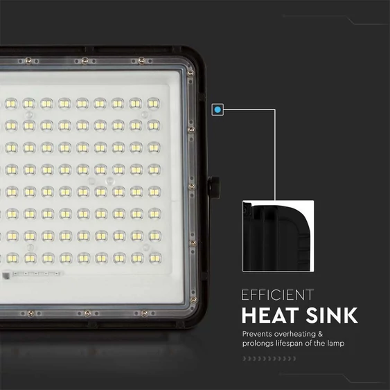 V-TAC 16000mAh napelemes LED reflektor 20W természetes fehér, 1800 Lumen, fekete házzal - SKU 7828
