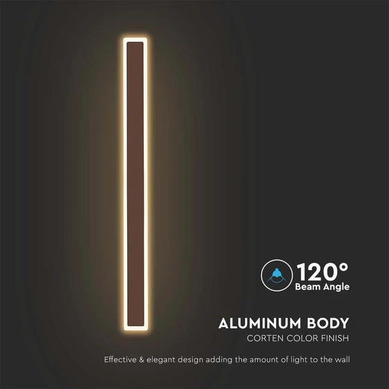 V-TAC 17W Corten barna fali lámpa, IP65, természetes fehér, 137 Lm/W - SKU 6829