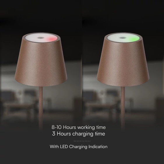 V-TAC 1.5W Corten barna, töltőtalpas akkumulátoros LED lámpa,IP54, meleg fehér - SKU 23446