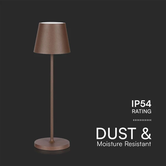 V-TAC 1.5W Corten barna, töltőtalpas akkumulátoros LED lámpa,IP54, meleg fehér - SKU 23446