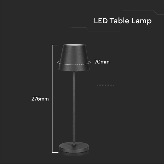 2W Led Table Lamp (4400mA Battery) IP54 Black Body 3000K