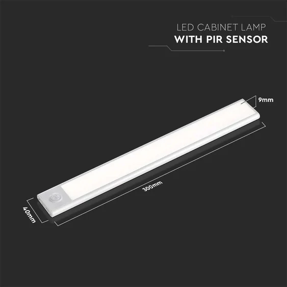 V-TAC 1.5W, 2in1 akkumulátoros LED bútorvilágítás, természetes fehér, ezüst házzal, 30 cm - SKU 2958