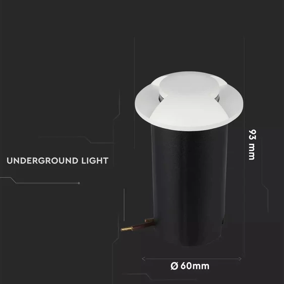 V-TAC 1W 12V kültéri, 2 irányú talajlámpa, fehér, IP67 90°, hideg fehér - SKU 1467