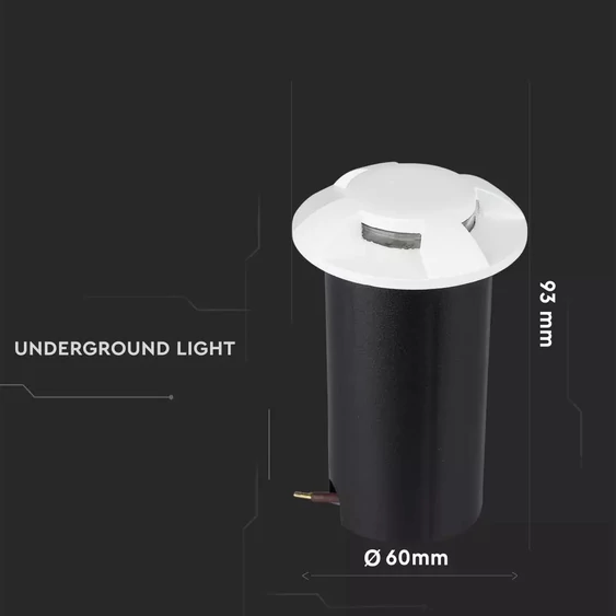 V-TAC 1W 12V kültéri, 4 irányú talajlámpa, fehér, IP67 90°, meleg fehér - SKU 1469