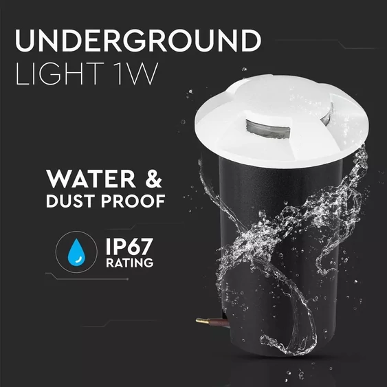 V-TAC 1W 12V kültéri, 4 irányú talajlámpa, fehér, IP67 90°, meleg fehér - SKU 1469
