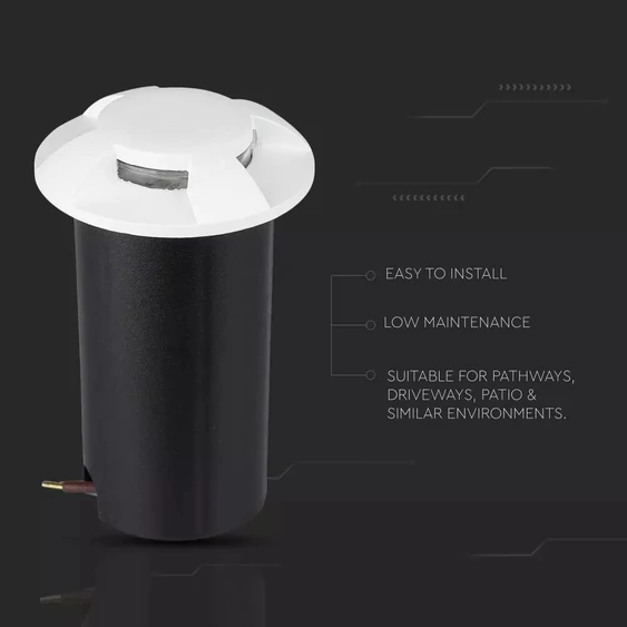V-TAC 1W 12V kültéri, 4 irányú talajlámpa, fehér, IP67 90°, meleg fehér - SKU 1469