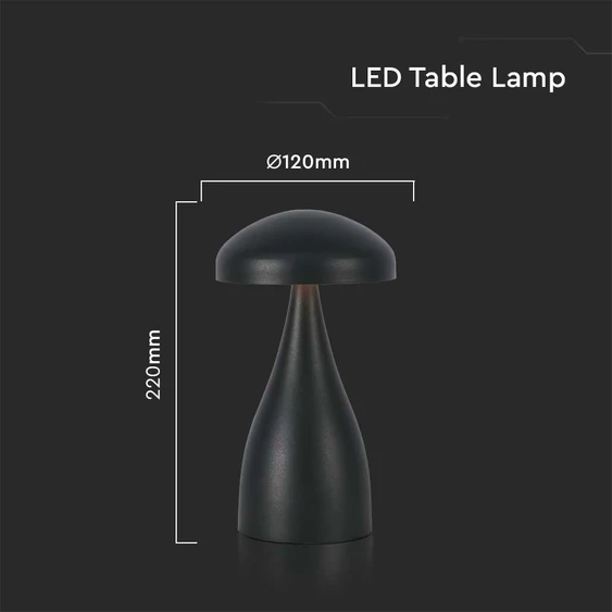 V-TAC 1W fekete, érintéssel vezérelhető akkumulátoros asztali LED lámpa, CCT - SKU 7895