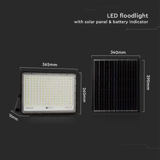 Black LED 30W solar floodlight, 20000mAh battery, 6500K, IP65