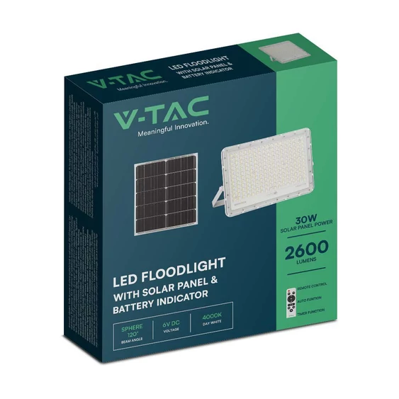 White LED 30W solar floodlight, 20000mAh battery, 4000K, IP65