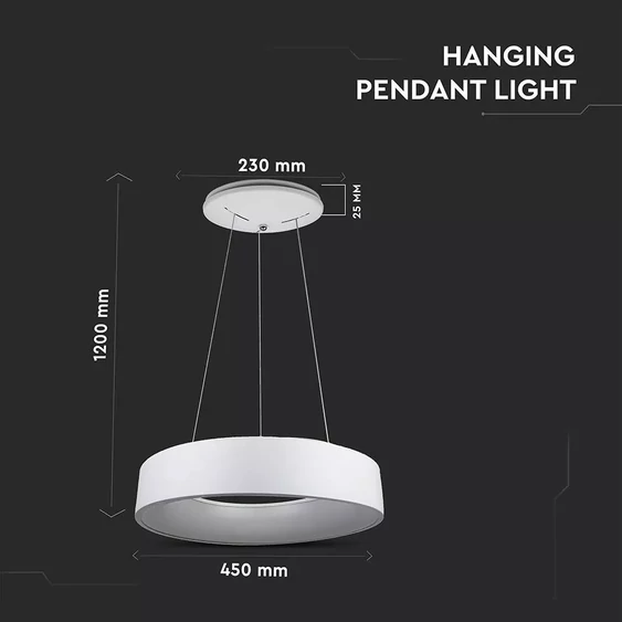 20W LED Surface Smooth Pendant Light Dimmable White 3000K