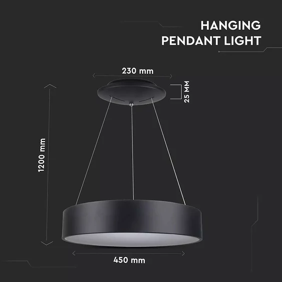 20W LED Surface Smooth Pendant Light Dimmable Black 3000K