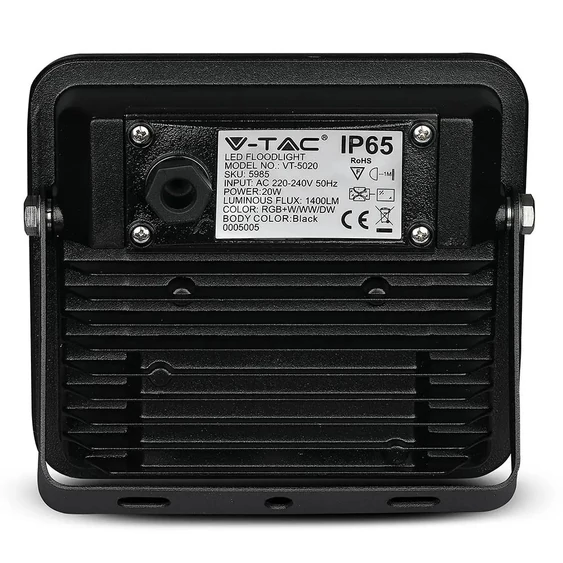 V-TAC 20W, fekete, bluetooth-os okos LED reflektor, RGB+CCT - SKU 5985