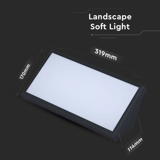 V-TAC Landscape 20W kültéri fali LED lámpa meleg fehér, fekete házzal, 100 Lm/W - SKU 6810