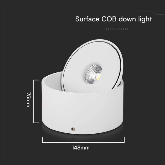 V-TAC 20W mennyezeti COB LED mélysugárzó, állítható szöggel, fehér házzal, CCT - SKU 23155
