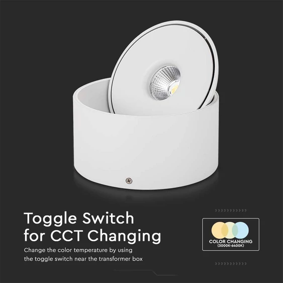 V-TAC 20W mennyezeti COB LED mélysugárzó, állítható szöggel, fehér házzal, CCT - SKU 23155