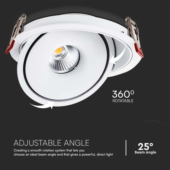 V-TAC 20W süllyeszthető COB LED mélysugárzó, állítható szöggel, fehér házzal, CCT - SKU 10581