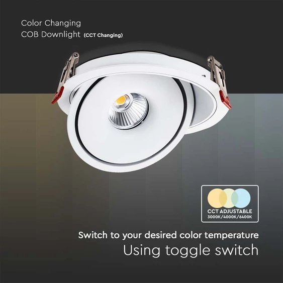 V-TAC 20W süllyeszthető COB LED mélysugárzó, állítható szöggel, fehér házzal, CCT - SKU 10581