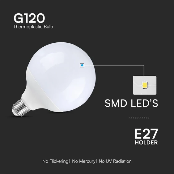 V-TAC 22W E27 hideg fehér G120 LED égő, 118 Lm/W - SKU 23885