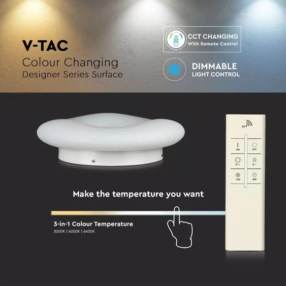 V-TAC 22W mennyezeti designer LED lámpa változtatható színhőmérséklet - SKU 3966