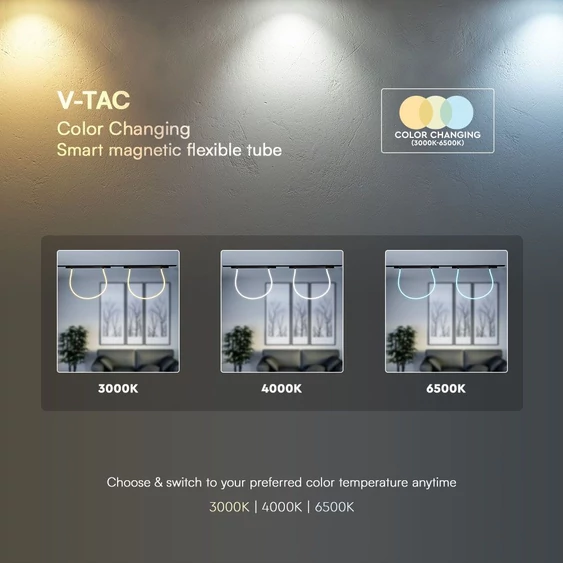 V-TAC 23W flexibilis fénycső 48V mágneses Smart sínhez, CCT, 2 méter hosszú - SKU 10276