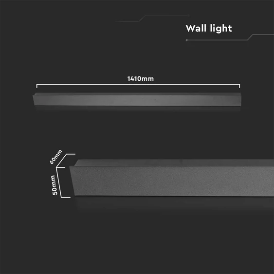 V-TAC 23W lineáris fali LED lámpa, 141cm, fekete, meleg fehér - SKU 10436
