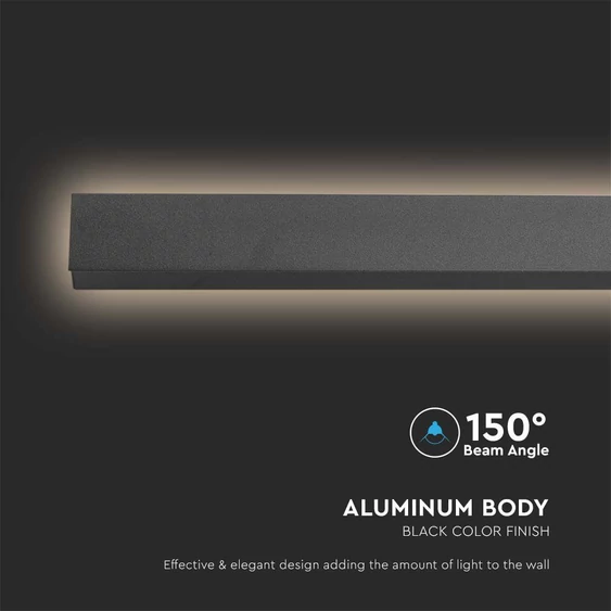 V-TAC 23W lineáris fali LED lámpa, 141cm, fekete, meleg fehér - SKU 10436