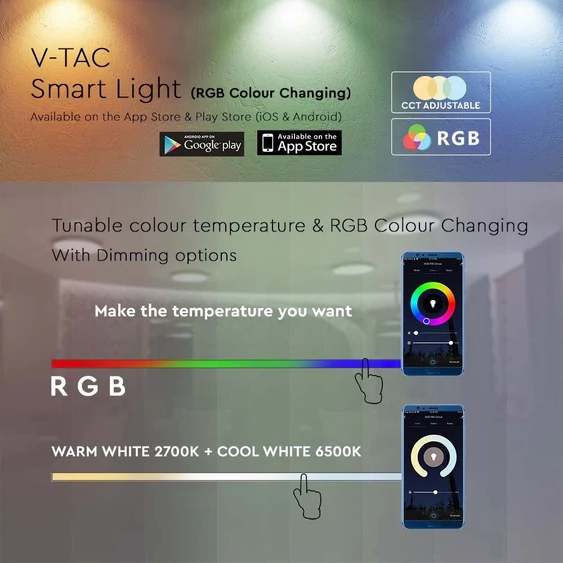 V-TAC 24W csillagos mennyezeti, 28 cm okos LED lámpa, RGB+CCT, 100 Lm/W - SKU 7694