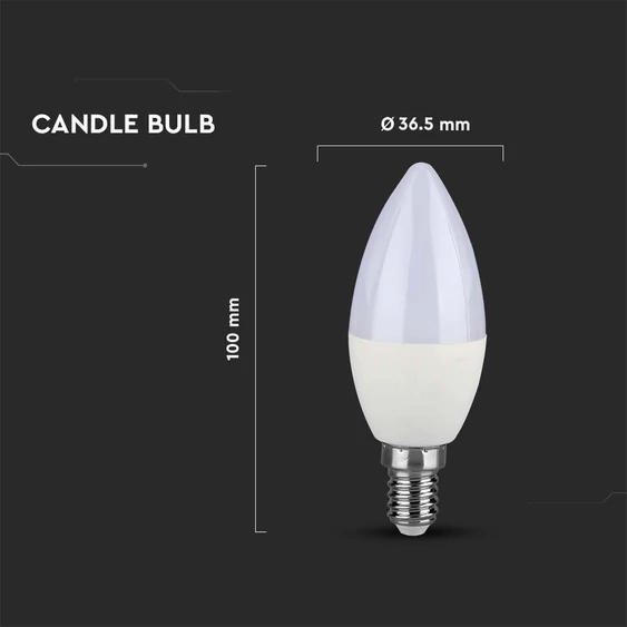 V-TAC 2.9W E14 hideg fehér C37 LED gyertya égő - SKU 2986