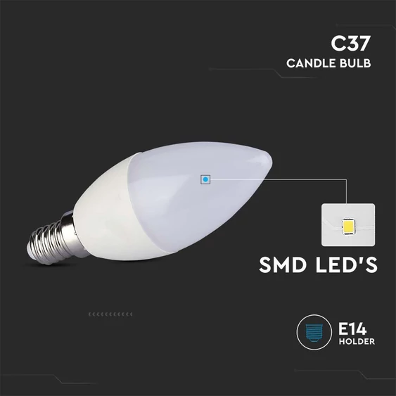 V-TAC 2.9W E14 természetes fehér C37 LED gyertya égő - SKU 2985