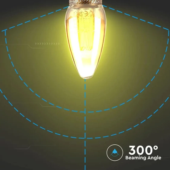 V-TAC 2W borostyán E14 meleg fehér filament LED gyertya égő - SKU 7472